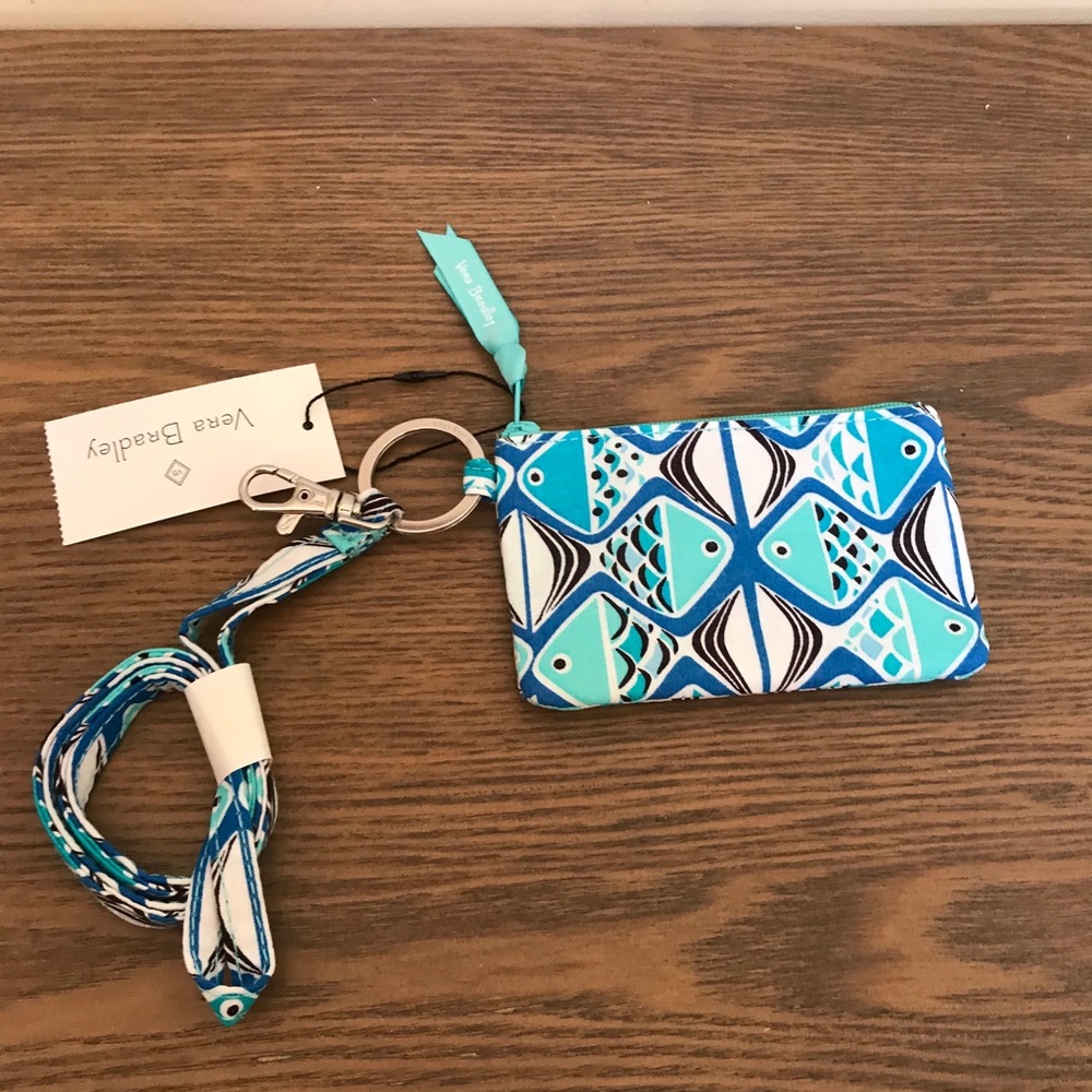 NEW Vera Bradley Zip ID Lanyard Set Go Fish Blue